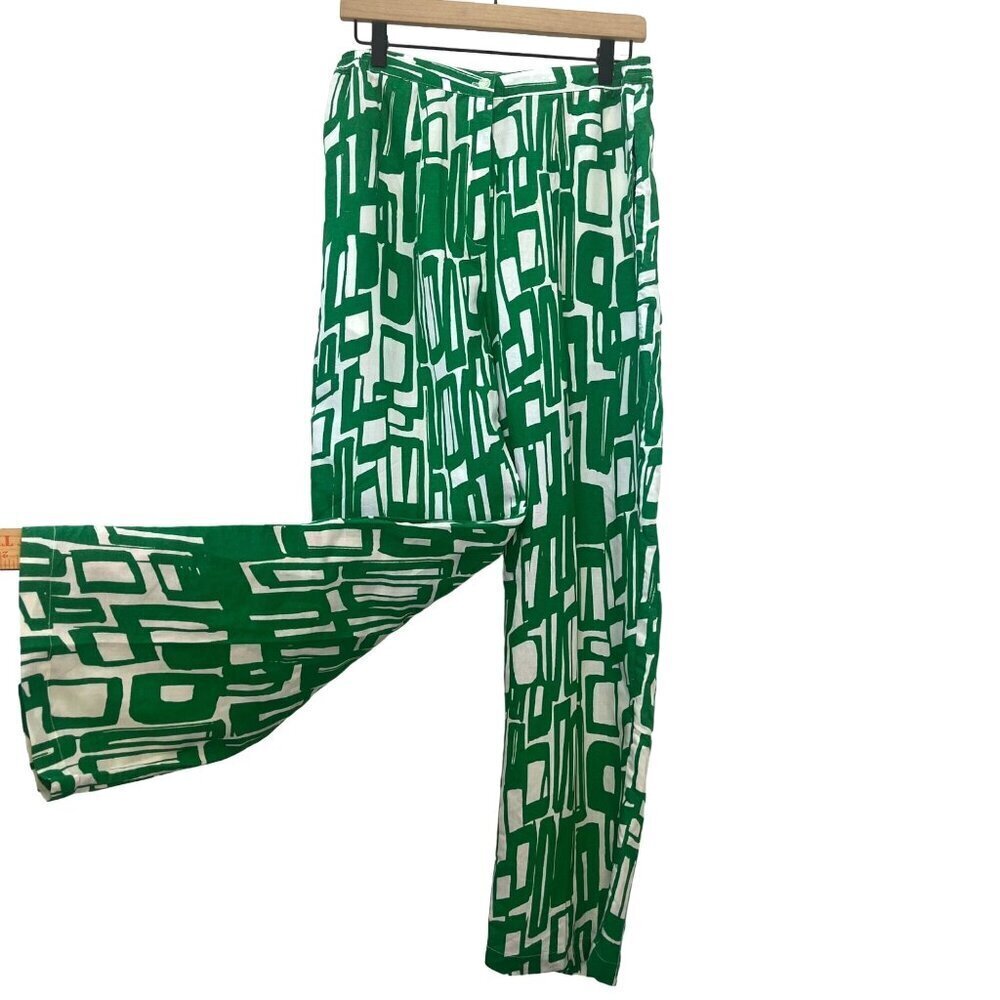EY Boutique Linen Blend Funky Print Pants Ladies Size MED Green Color